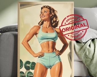 Plakat Retro Gym, prezenty dla dziewczyn na siłowni, wystrój siłowni, plakaty treningowe, sztuka ścienna do domowej siłowni, grafika do siłowni, plakaty do ćwiczeń, sztuka motywacyjna do siłowni