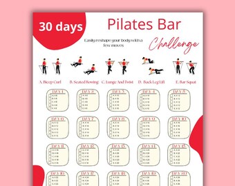 30 Day Pilates Bar Workout Challenge | Pilates Exercise| Pilates challenge | Improve Your Flexibility |Digital Product |Printable |A4-USL-PS