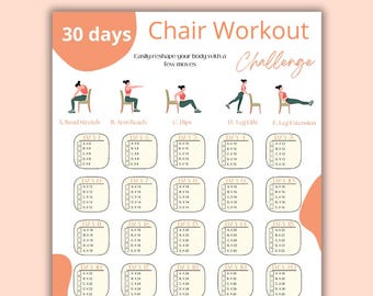 30 Day Chair Workout Challenge Printable | Chair Yoga Guide | 10 mins Workout Planner Digital | Digital Office Workout | Sitting Workout
