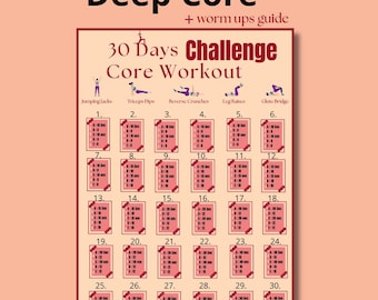 30 Day Challenge Core Workout, Deep Core Exercises, Abdominals, Pelvic Floor Exercises, Core Strength, Body workout at home, Printable, PDF