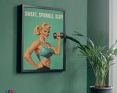 Retro Gym Posters, Gym wall art print, Dumbbell workout poster, Inspiring gym quote, Fitness loving gifts, Workout exercise poster, JPG, A4