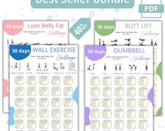 30 Day Challenge Bundle | Digital Fitness Challenge | Printable Exercise Planner | 30 day workout bundle | 30 day fitness plan