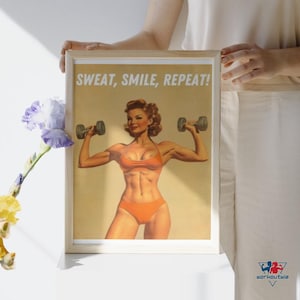 Home Gym Art Print, Women’s gym decorations, Dumbbell workout poster, Fitness gymrat gift, Bodybuilding train, Stay fit motivation, JPG, A4