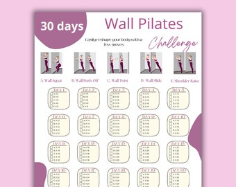 30 Day Challenge Wall Pilates Workout, Wall Exercise for Women, Flat Stomach Challenge, Core Strength, Instant Download, Printable, PDF