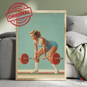 Póster de gimnasio retro, culturismo femenino, póster estilo años 70, arte motivacional para el gimnasio, regalos para chicas del gimnasio, decoración del gimnasio en casa, sala de ejercicios, regalo de levantamiento de pesas