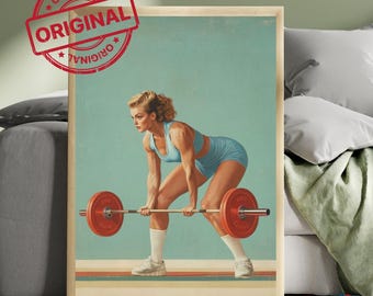 Retro Gym Poster, Female bodybuilding, 70s style Poster, Gym Motivation Art, Gym girl gifts, Home Gym Decor Workout Room Weightlifting gift