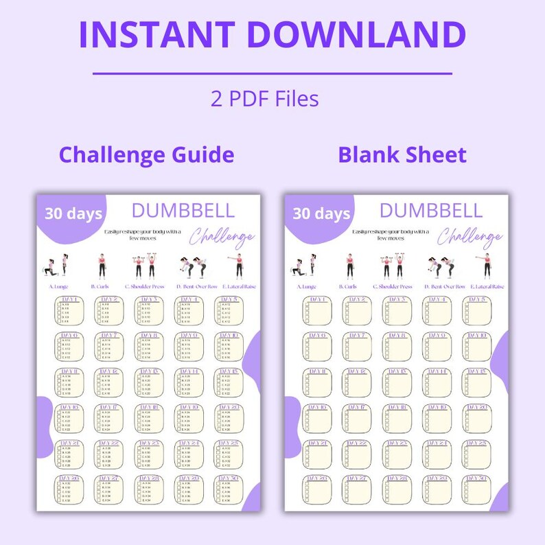 30 Day Dumbbell Challenge | Dumbbell Fitness | Printable Dumbbell ...