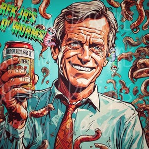 RFK jr, brain worms, can of worms, funny art, sticker art, creepy republicans, political humor, political satire, instant digital download,