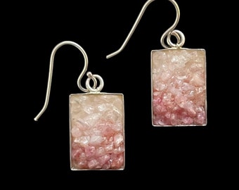 Contemporary Mosaic Jewelry - Pink Quartz, Opal and Rhodonite Micro Mosaic Earrings