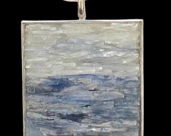 Unique Micro Mosaic Jewelry - Kyanite and Selenite Stone Pendant
