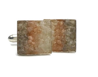 Contemporary Mosaic Cuff Links - Moonstone,  Labradorite and Feldspare