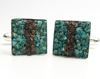 Mosaic Cuff Links - Turquoise and Bronzite