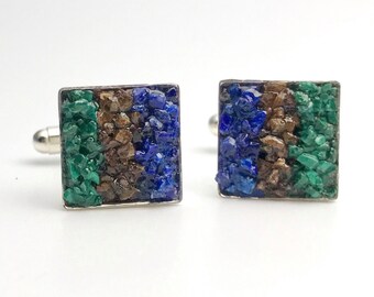 Mosaic Cuff Links - Malachite, Lapis and Bronzite