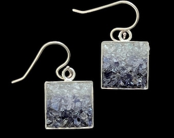 Original Mosaic Gemstone Jewelry -  Iolite, Tanzanite and Chalcedony Earrings