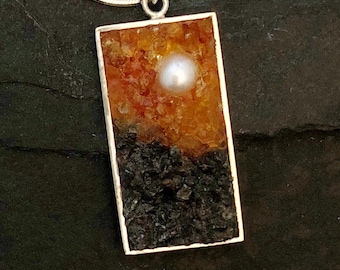 Mosaic Landscape - Pearl, Amber, Carnelian and Labradorite Pendant