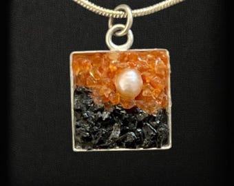 Mosaic Jewelry - Pearl, Amber, Carnelian Mosaic Pendant