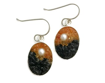 Mosaic Earrings - Pearl, Amber, Carnelian and Labradorite