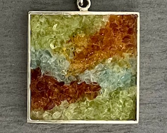 Colorful Mosaic Pendant - Genuine Gemstone Jewelry, Handmade and One of a Kind