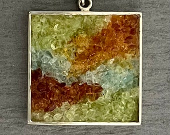 Contemporary Mosaic Jewelry - Handmade Gemstone Micro Mosaic  One of a Kind Pendant