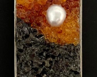 Unique Micro Mosaic Gemstone Landscape - Combination Mosaic Brooch and Pendant