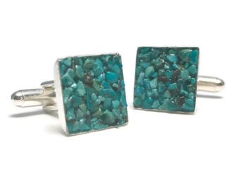 Handcrafted Cuff Links - Turquoise Mosaic