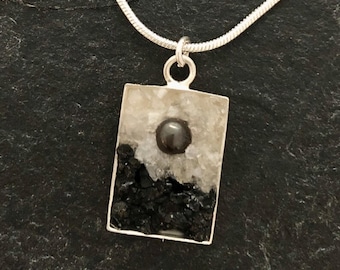 Mosaic Jewelry - Pearl, Moonstone and Tourmaline Micro Mosaic Pendant