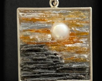 Contemporary Handcrafted Micro Mosaic Gemstone Pendant - One of a Kind Statement Piece