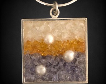 Contemporary Gemstone Mosaic Jewelry - Pearls, Moonstone, Tanzanite and Amber