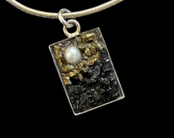 Mosaic Jewelry - Pearl, Pyrite and Tourmaline Mosaic Pendant
