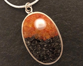 Gemstone Mosaic Jewelry - Pearl, Amber, Carnelian and Labradorite Micro Mosaic Pendant