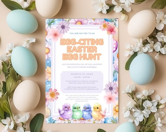 Editable Easter Egg Hunt Invitation, Easter Invite, Kids Easter Activity, Kids Activities, Easter Eggs, Easter Bunny, Easter Family Fun