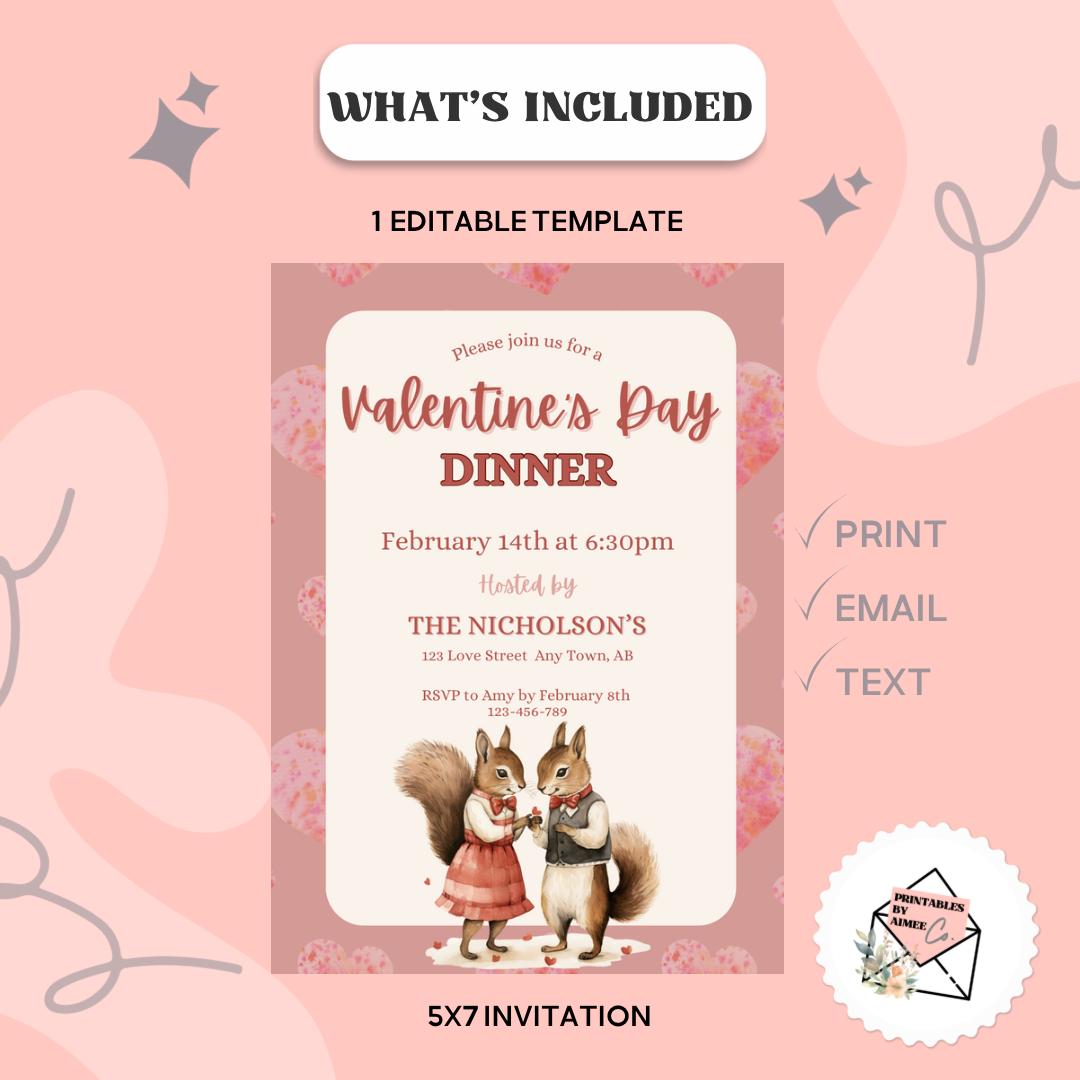 February Invite Editable Valentine’s Day Dinner Invitation, Invite, February 14th, Love ...
