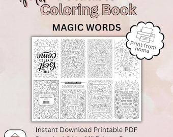 Printable Foldable Mini Coloring Book – Magic Words | 8.5x11 PDF | Party Favor | Kids Activity | Instant Download