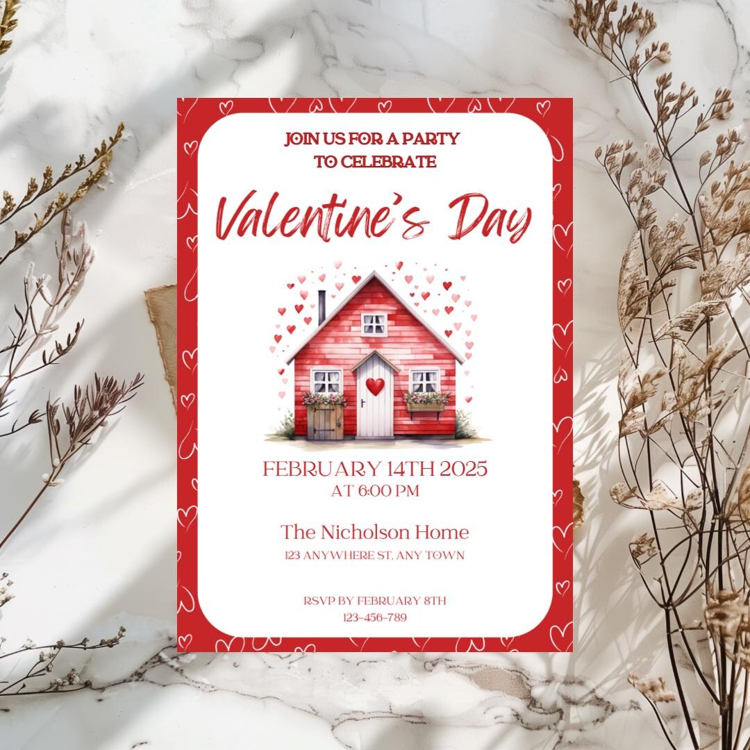 February Invite Editable Valentine’s Day Party Invitation, Invite, February 14th, Love ...