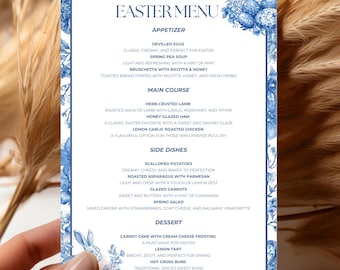 Editable Blue Toile Easter Lunch Brunch Menu, Ready Made Easter Menu, Easter Family Gathering, Family Lunch Brunch, Easter Bunny, Easter Egg