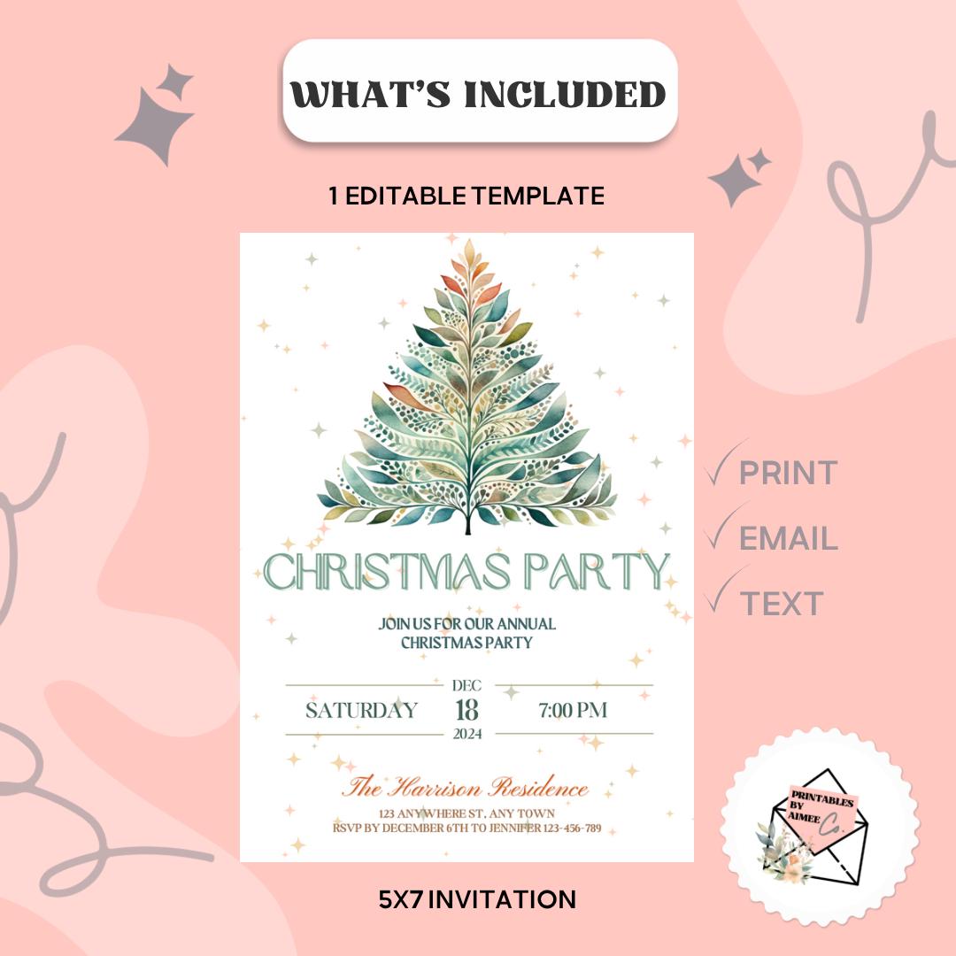 EDITABLE Christmas Party Invitation, Holiday Party, Christmas Tree ...