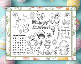 Editable Easter Kids Activity Placemat Sheet, Easter Activities, Kids Activities, Easter Coloring Page, Easter Bunny, Easter Eggs, Egg Hunt
