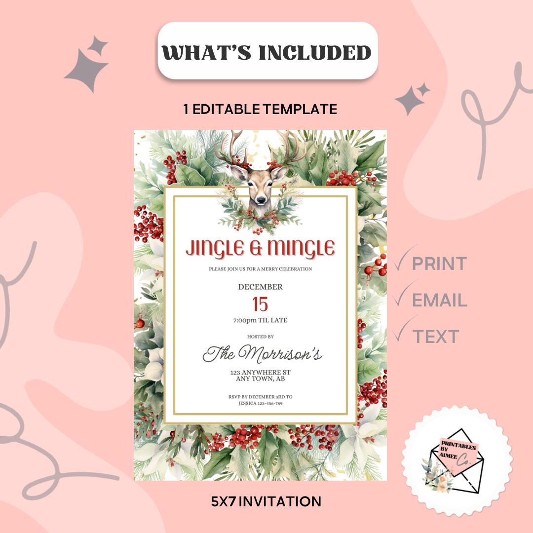 EDITABLE Christmas Party Invitation, Holiday Party, Jingle & Mingle ...
