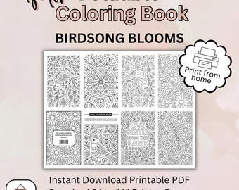 Printable Foldable Mini Coloring Book – Birdsong Blooms | 8.5x11 PDF | Party Favor | Kids Activity | Instant Download