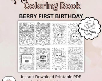 Printable Foldable Mini Coloring Book – Berry 1st First Birthday | 8.5x11 PDF | Party Favor | Kids Activity | Instant Download