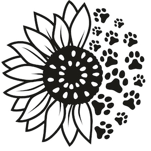 Digital Download - Svg Only - Instant Download - Sunflower with paw prints svg, dog paw prints, dog lover, puppy prints, flowers, cute