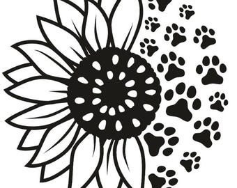 Digital Download - Svg Only - Instant Download - Sunflower with paw prints svg, dog paw prints, dog lover, puppy prints, flowers, cute