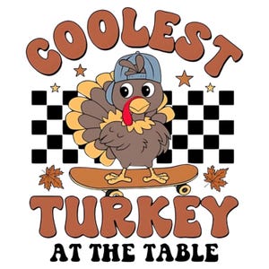 DIGITAL NEDLADDNING - Direktnedladdning - Endast PNG - Coolaste kalkonen vid bordet, Thanksgiving, höst, kalkon, mat, söt, pojke, småbarn