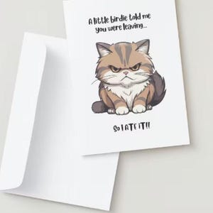 Chat d'adieu grincheux à imprimer, carte d'adieu drôle, chat, chat grincheux
