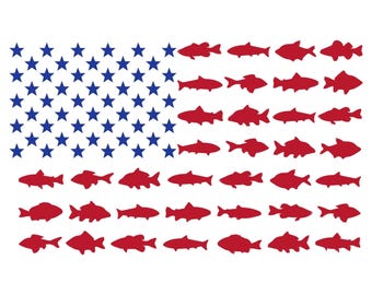 DIGITAL DOWNLOAD - Instant Download - PNG and Svg - Fish American Flag Png, Fishing Png, American Flag Inspired Png/svg