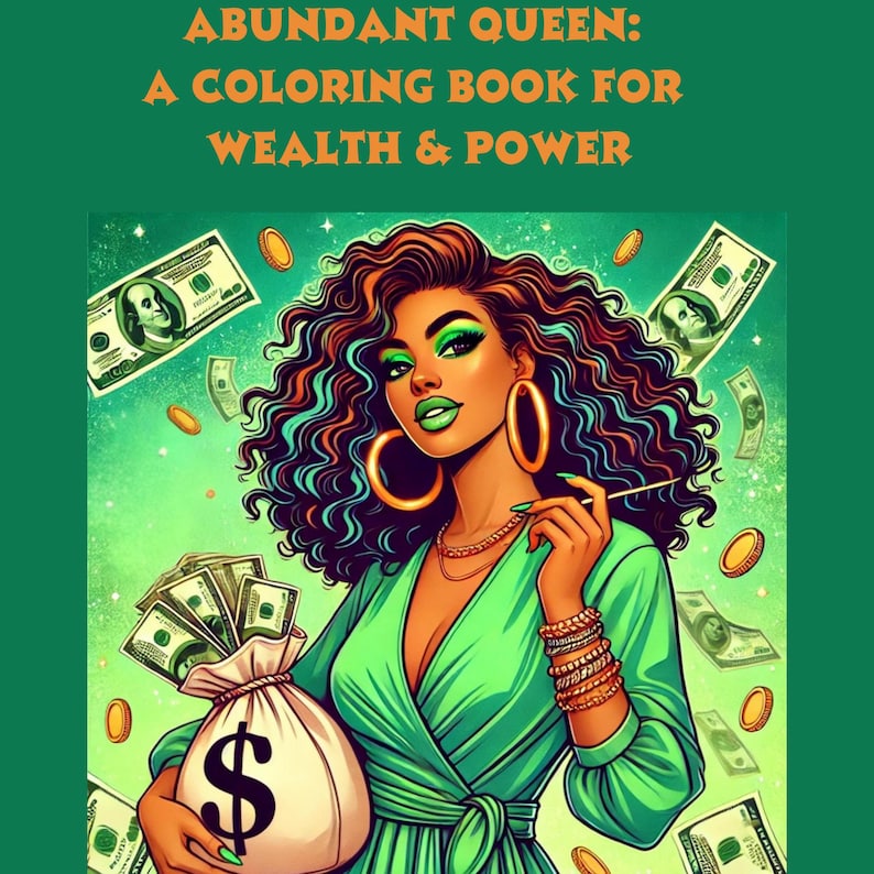 Kleurplaten Affirmatie Zwart Meisje | Abundant Queen: Wealth & Power Kleurboek | Voorspoed, succesmanifestatie afbeelding 1