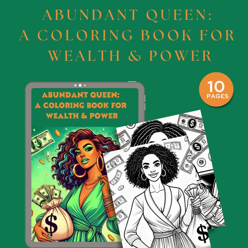 Kleurplaten Affirmatie Zwart Meisje | Abundant Queen: Wealth & Power Kleurboek | Voorspoed, succesmanifestatie afbeelding 3
