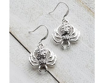 3-D, Silver Plated Spider Earrings, Qty: 1 pair