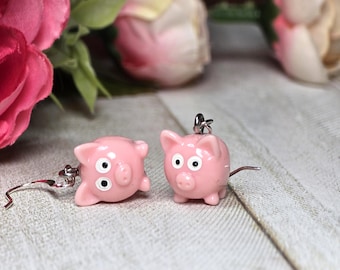 3D Resin Pig Earrings,  Qty 1