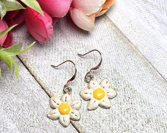 Daisy Flower Earrings with a Unique, One-of-a-Kind Hand-Embellished Tag/Bookmark, Qty. 1